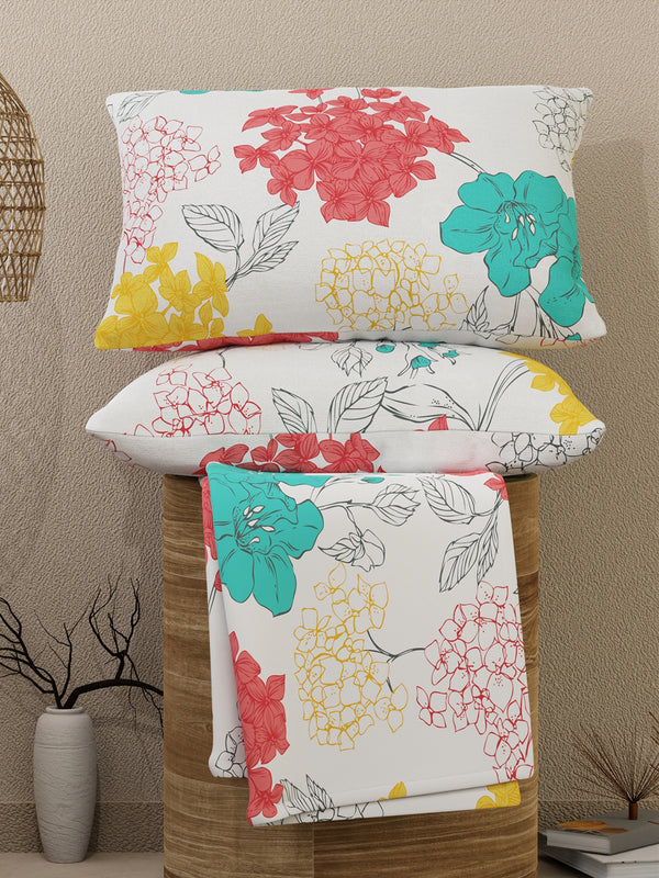 Emaline 100% Cotton 144 TC Floral Carnation King Size Bedsheet with 2 Pillow Covers