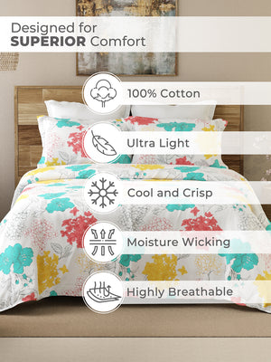 Emaline 100% Cotton 144 TC Floral Carnation King Size Bedsheet with 2 Pillow Covers