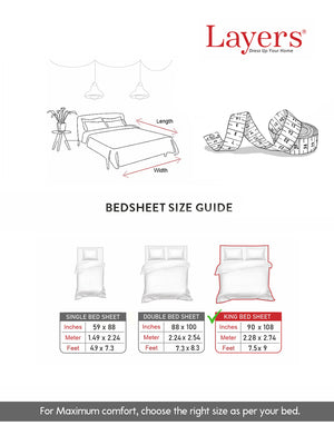 Emaline 100% Cotton 144 TC White Geometrical 1 King Size Bedsheet with 2 Pillow Covers