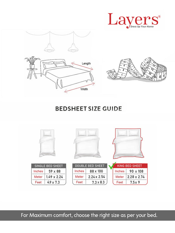 Emaline 100% Cotton 144 TC White Geometrical 1 King Size Bedsheet with 2 Pillow Covers
