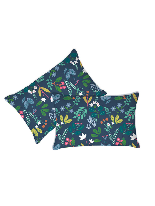 Blossom Microfibre 125 GSM Navy Floral 1 Double Size Bedsheet with 2 Pillow Covers