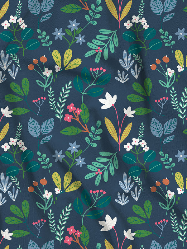 Blossom Microfibre 125 GSM Navy Floral 1 Double Size Bedsheet with 2 Pillow Covers