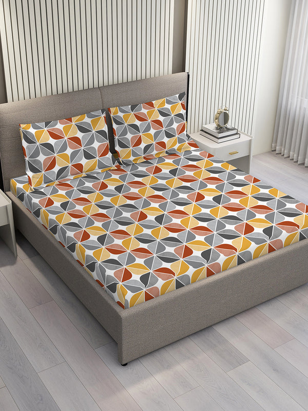 Blossom Microfibre 125 GSM Multicolor Geometrical 1 Double Size Bedsheet with 2 Pillow Covers