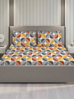 Blossom Microfibre 125 GSM Multicolor Geometrical 1 Double Size Bedsheet with 2 Pillow Covers