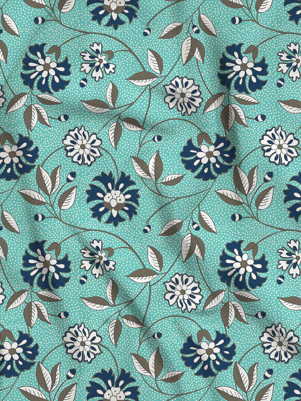 Blossom Microfibre 125 GSM Blue Floral 1 Double Size Bedsheet with 2 Pillow Covers
