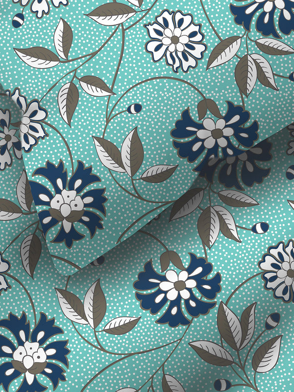Blossom Microfibre 125 GSM Blue Floral 1 Double Size Bedsheet with 2 Pillow Covers
