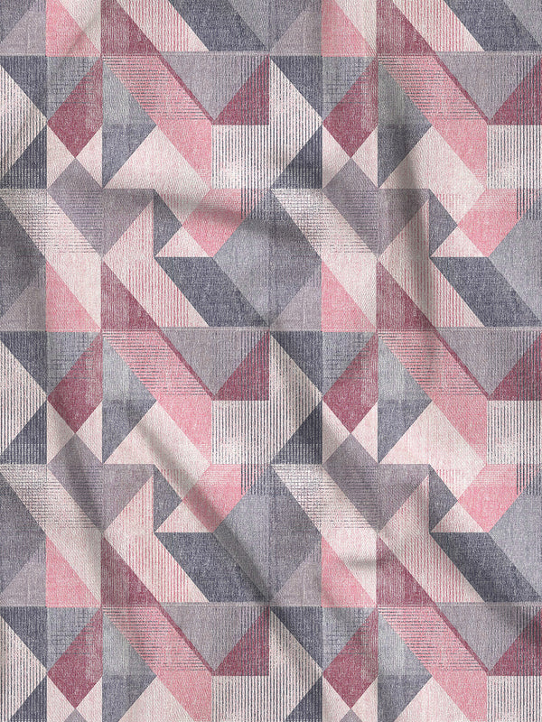 Blossom Microfibre 125 GSM Pink Grey Geometrical 1 Double Size Bedsheet with 2 Pillow Covers