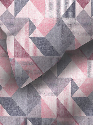 Blossom Microfibre 125 GSM Pink Grey Geometrical 1 Double Size Bedsheet with 2 Pillow Covers