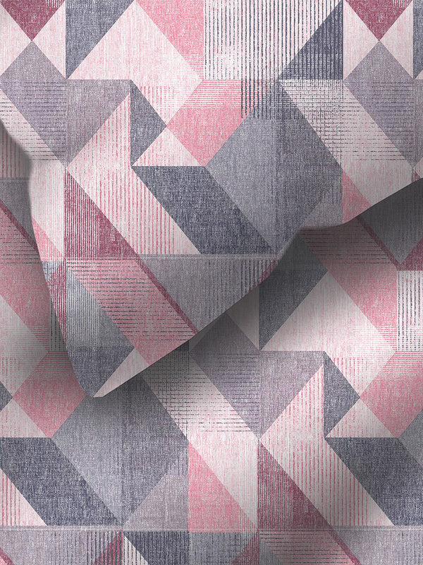 Blossom Microfibre 125 GSM Pink Grey Geometrical 1 Double Size Bedsheet with 2 Pillow Covers