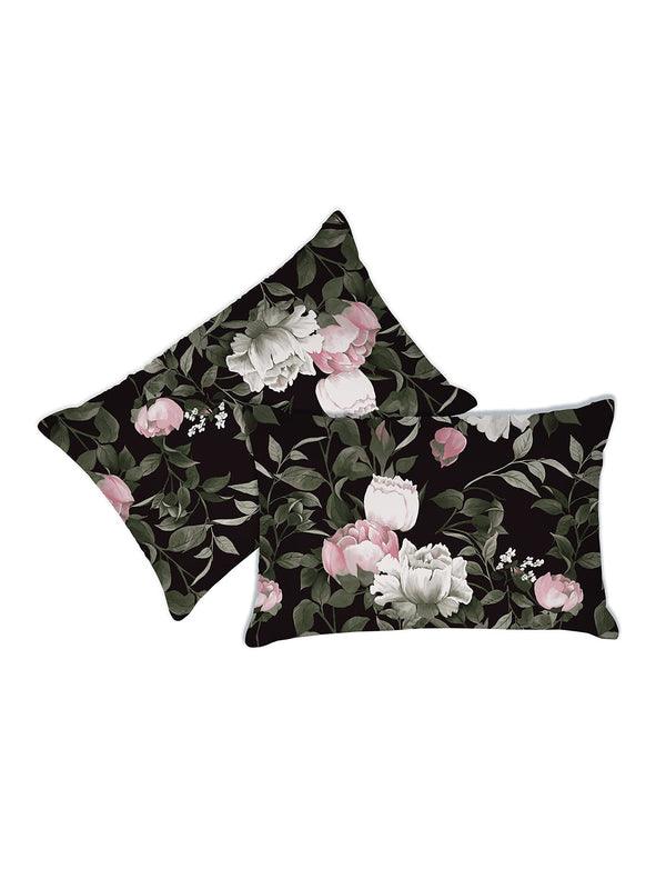Blossom Microfibre 125 GSM Black Floral 1 Double Size Bedsheet with 2 Pillow Covers