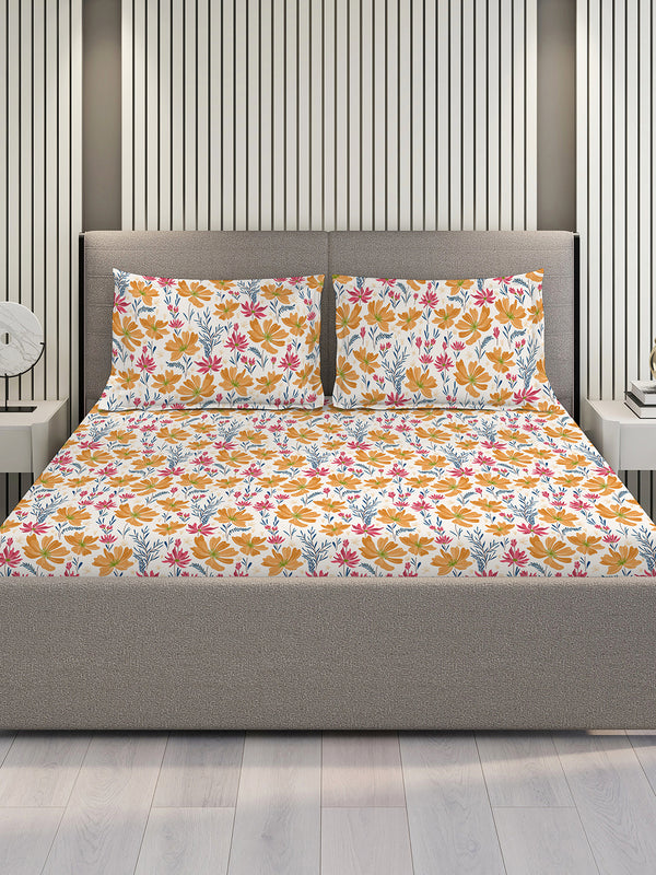 Blossom Microfibre 125 GSM Multicolor Floral 1 Double Size Bedsheet with 2 Pillow Covers