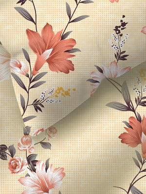 Blossom Microfibre 125 GSM Cream Floral 1 Double Size Bedsheet with 2 Pillow Covers