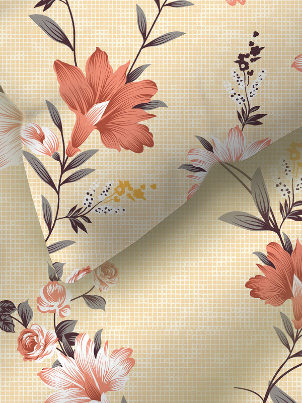 Blossom Microfibre 125 GSM Cream Floral 1 Double Size Bedsheet with 2 Pillow Covers