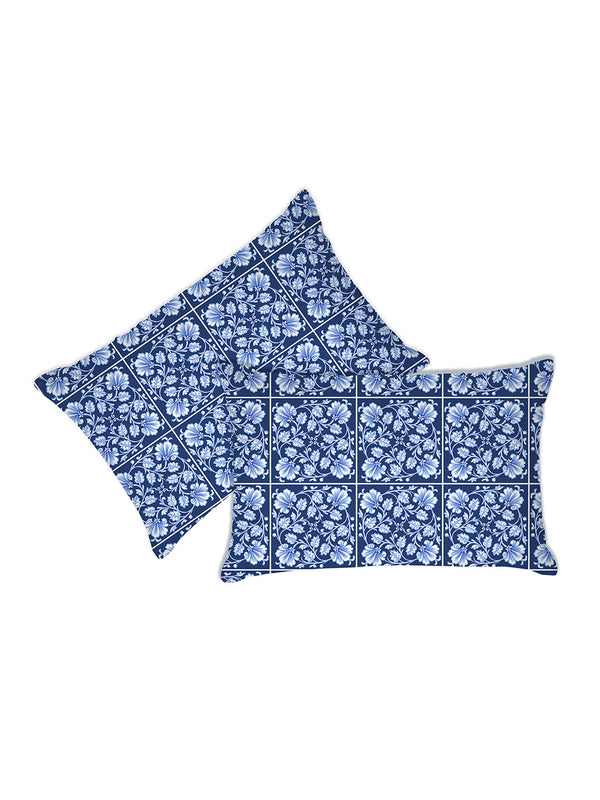 Blossom Microfibre 125 GSM Blue Floral 1 Double Size Bedsheet with 2 Pillow Covers