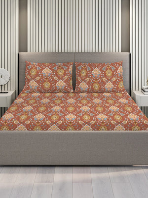 Blossom Microfibre 125 GSM Brown Ethnic 1 Double Size Bedsheet with 2 Pillow Covers