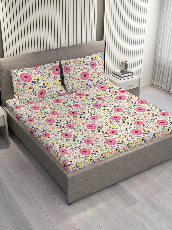 Blossom Microfibre 125 GSM Multicolor Floral 1 Double Size Bedsheet with 2 Pillow Covers