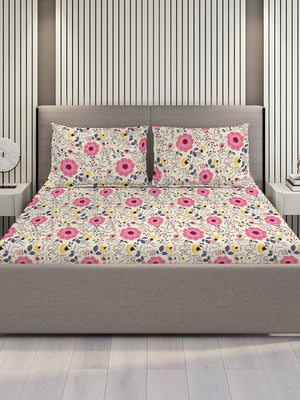 Blossom Microfibre 125 GSM Multicolor Floral 1 Double Size Bedsheet with 2 Pillow Covers