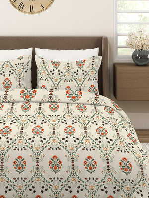 Aura Microfibre 110 GSM Beige Floral King Size Bedsheet with 2 Pillow Covers