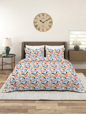 Aura Microfibre 110 GSM Multicolor Floral 1 King Size Bedsheet with 2 Pillow Covers