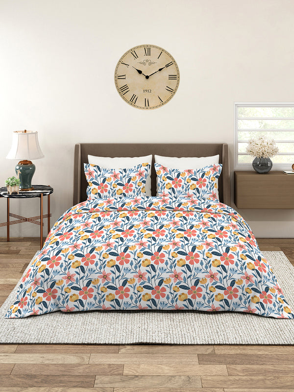Aura Microfibre 110 GSM Multicolor Floral 1 King Size Bedsheet with 2 Pillow Covers