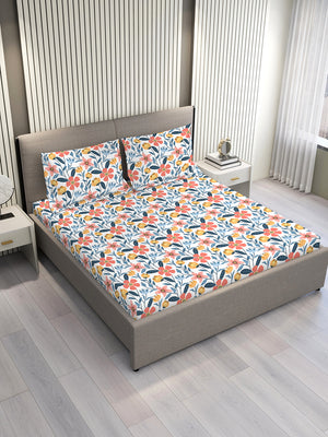 Aura Microfibre 110 GSM Multicolor Floral 1 King Size Bedsheet with 2 Pillow Covers
