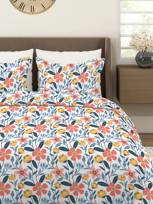 Aura Microfibre 110 GSM Multicolor Floral 1 King Size Bedsheet with 2 Pillow Covers