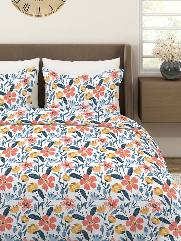 Aura Microfibre 110 GSM Multicolor Floral 1 King Size Bedsheet with 2 Pillow Covers
