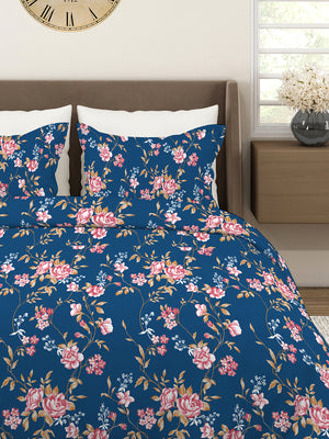 Aura Microfibre 110 GSM Navy Floral 1 King Size Bedsheet with 2 Pillow Covers
