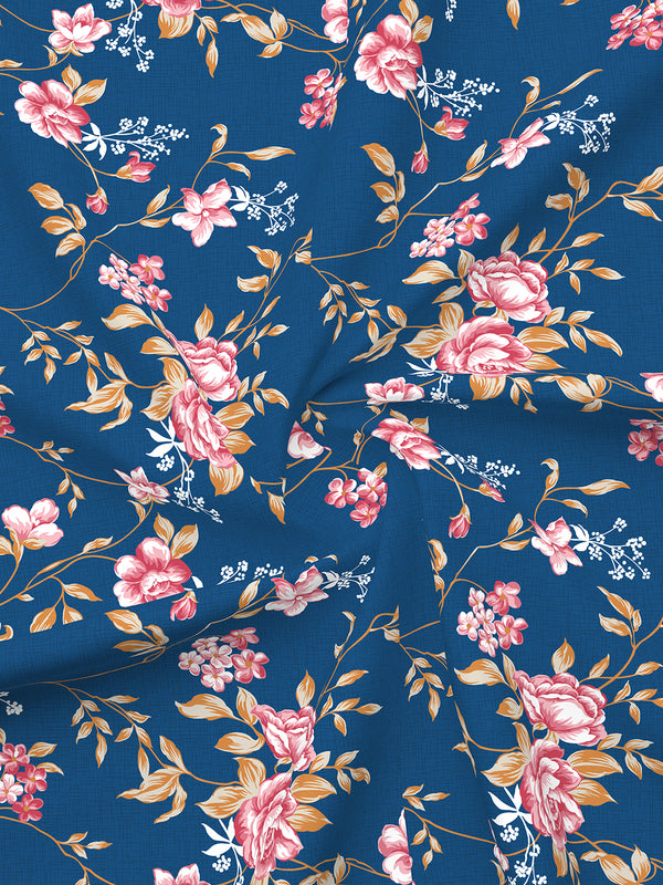 Aura Microfibre 110 GSM Navy Floral 1 King Size Bedsheet with 2 Pillow Covers