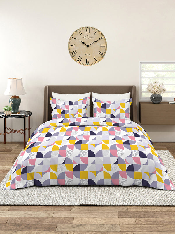 Aura Microfibre 110 GSM Multicolor Geometrical 1 King Size Bedsheet with 2 Pillow Covers