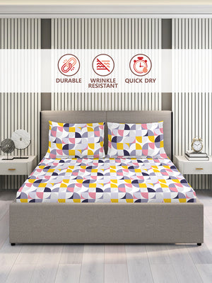 Aura Microfibre 110 GSM Multicolor Geometrical 1 King Size Bedsheet with 2 Pillow Covers