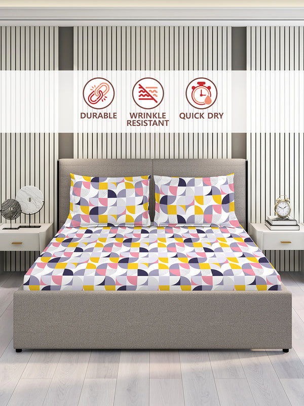 Aura Microfibre 110 GSM Multicolor Geometrical 1 King Size Bedsheet with 2 Pillow Covers