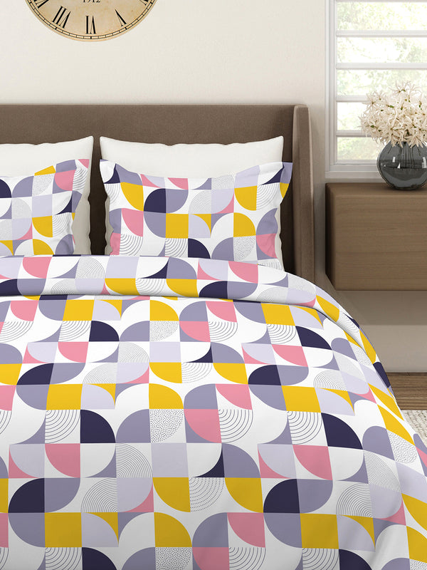 Aura Microfibre 110 GSM Multicolor Geometrical 1 King Size Bedsheet with 2 Pillow Covers