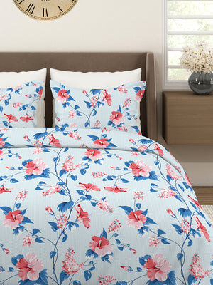 Aura Microfibre 110 GSM Blue Floral 1 King Size Bedsheet with 2 Pillow Covers