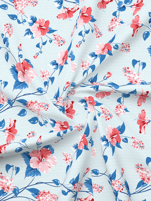 Aura Microfibre 110 GSM Blue Floral 1 King Size Bedsheet with 2 Pillow Covers