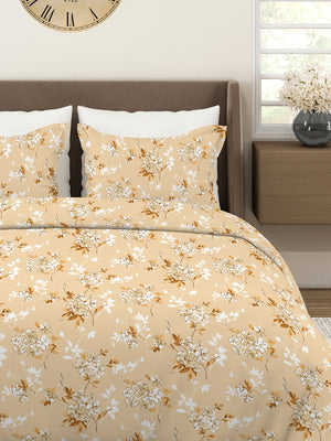 Aura Microfibre 110 GSM Beige Floral 1 King Size Bedsheet with 2 Pillow Covers