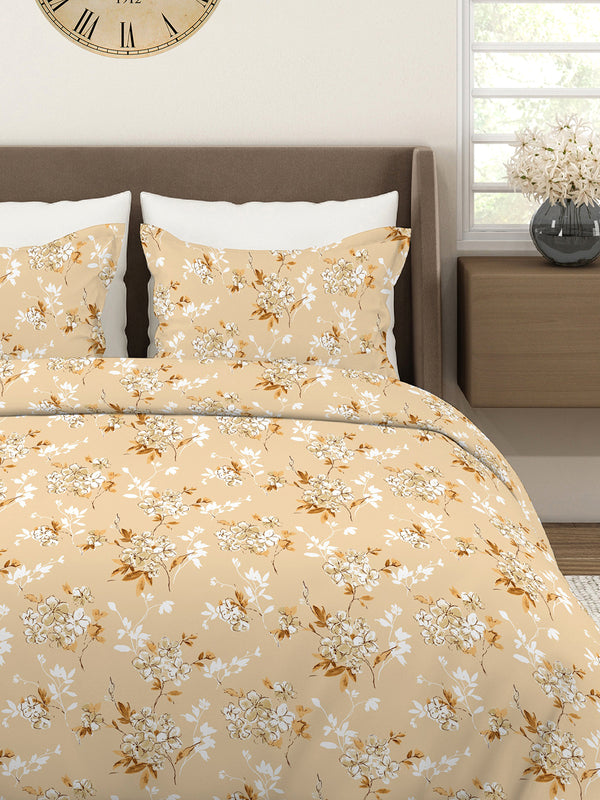 Aura Microfibre 110 GSM Beige Floral 1 King Size Bedsheet with 2 Pillow Covers