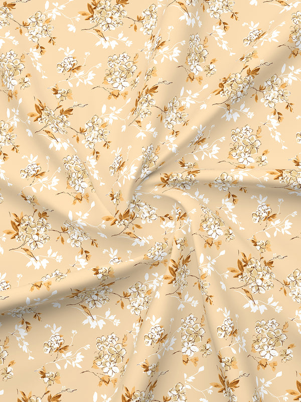 Aura Microfibre 110 GSM Beige Floral 1 King Size Bedsheet with 2 Pillow Covers