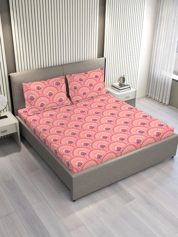 Aura Microfibre 110 GSM Pink Ethnic King Size Bedsheet with 2 Pillow Covers