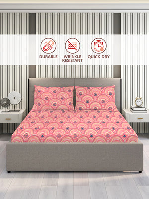 Aura Microfibre 110 GSM Pink Ethnic King Size Bedsheet with 2 Pillow Covers