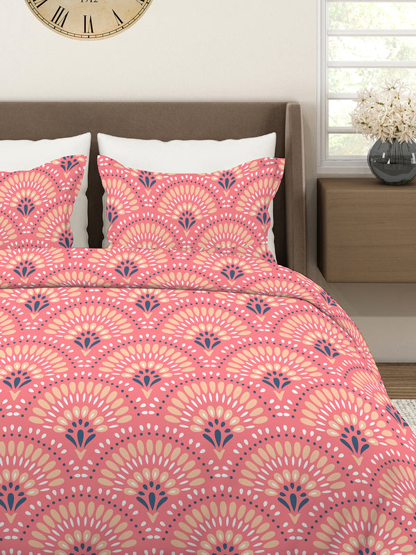 Aura Microfibre 110 GSM Pink Ethnic King Size Bedsheet with 2 Pillow Covers