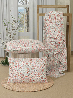 Serenity 100% Cotton 200 TC Red Grey Ethnic Double Size Bedsheet with 2 Pillow Covers (Lodhi Medallion)