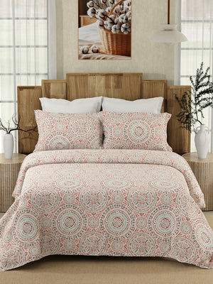 Serenity 100% Cotton 200 TC Red Grey Ethnic Double Size Bedsheet with 2 Pillow Covers (Lodhi Medallion)