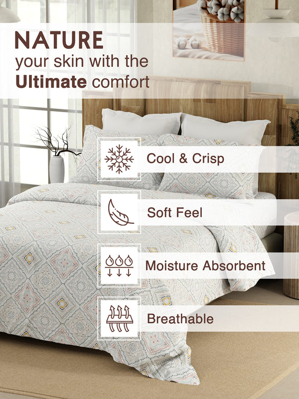 Serenity 100% Cotton 200 TC Blue Ethnic King Size Bedsheet with 2 Pillow Covers (Landour Tile)