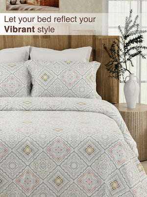 Serenity 100% Cotton 200 TC Blue Ethnic King Size Bedsheet with 2 Pillow Covers (Landour Tile)