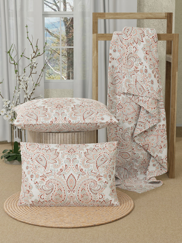 Double Size Bedsheet Set, 100% Cotton 200 TC Red Kalampur Design Printed