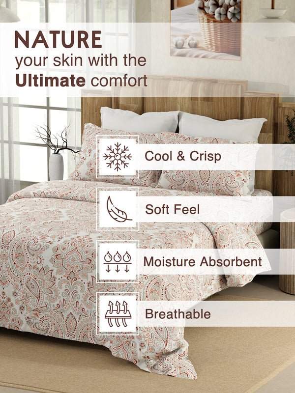 Double Size Bedsheet Set, 100% Cotton 200 TC Red Kalampur Design Printed