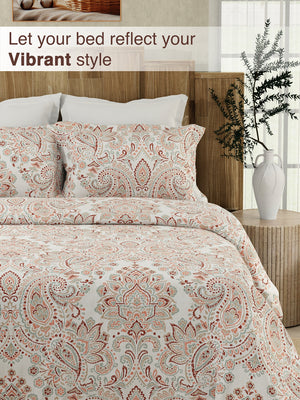 Double Size Bedsheet Set, 100% Cotton 200 TC Red Kalampur Design Printed