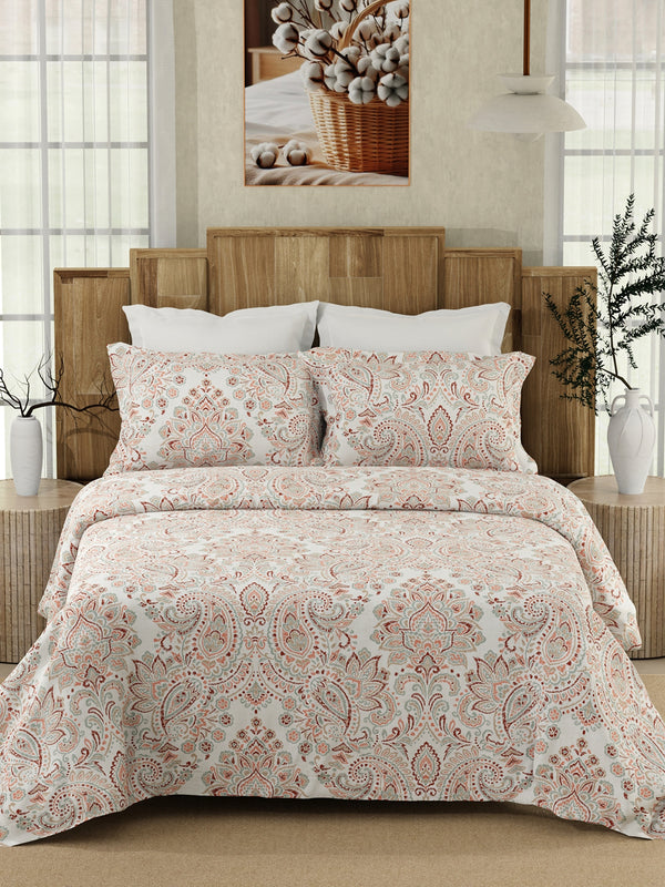 Serenity 100% Cotton 200 TC Multicolor Ethnic 1 King Size Bedsheet with 2 Pillow Covers
