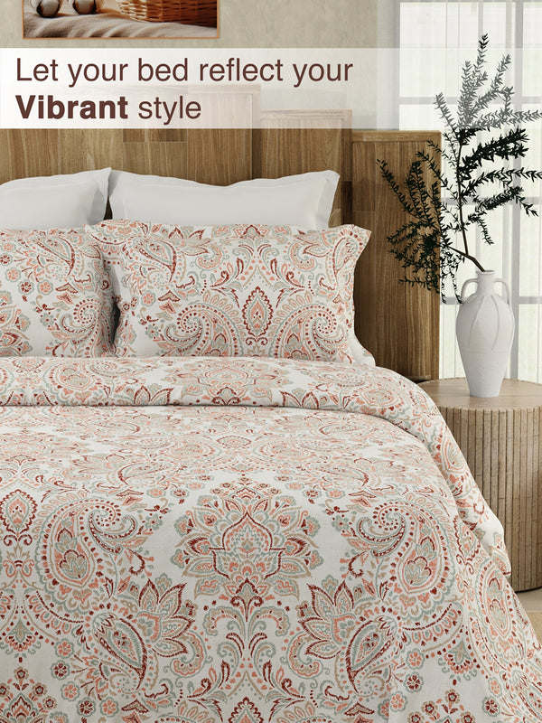 Serenity 100% Cotton 200 TC Multicolor Ethnic 1 King Size Bedsheet with 2 Pillow Covers
